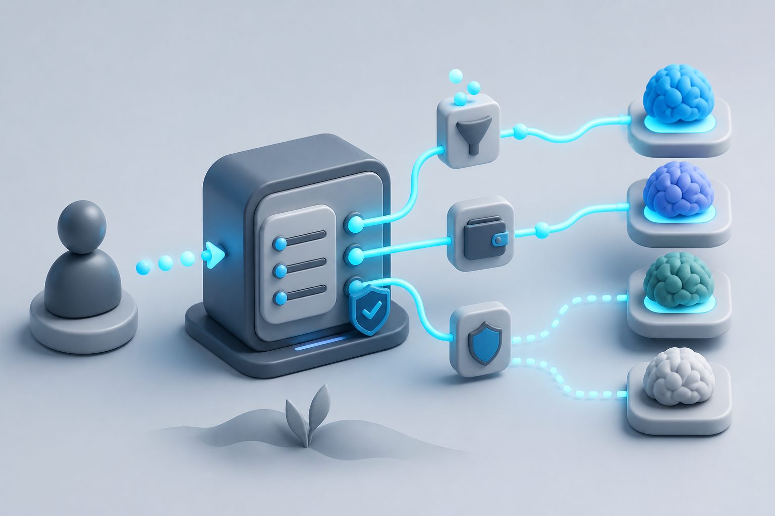 AI Gateway routing policy flow with fallback, budget checks, and model selection