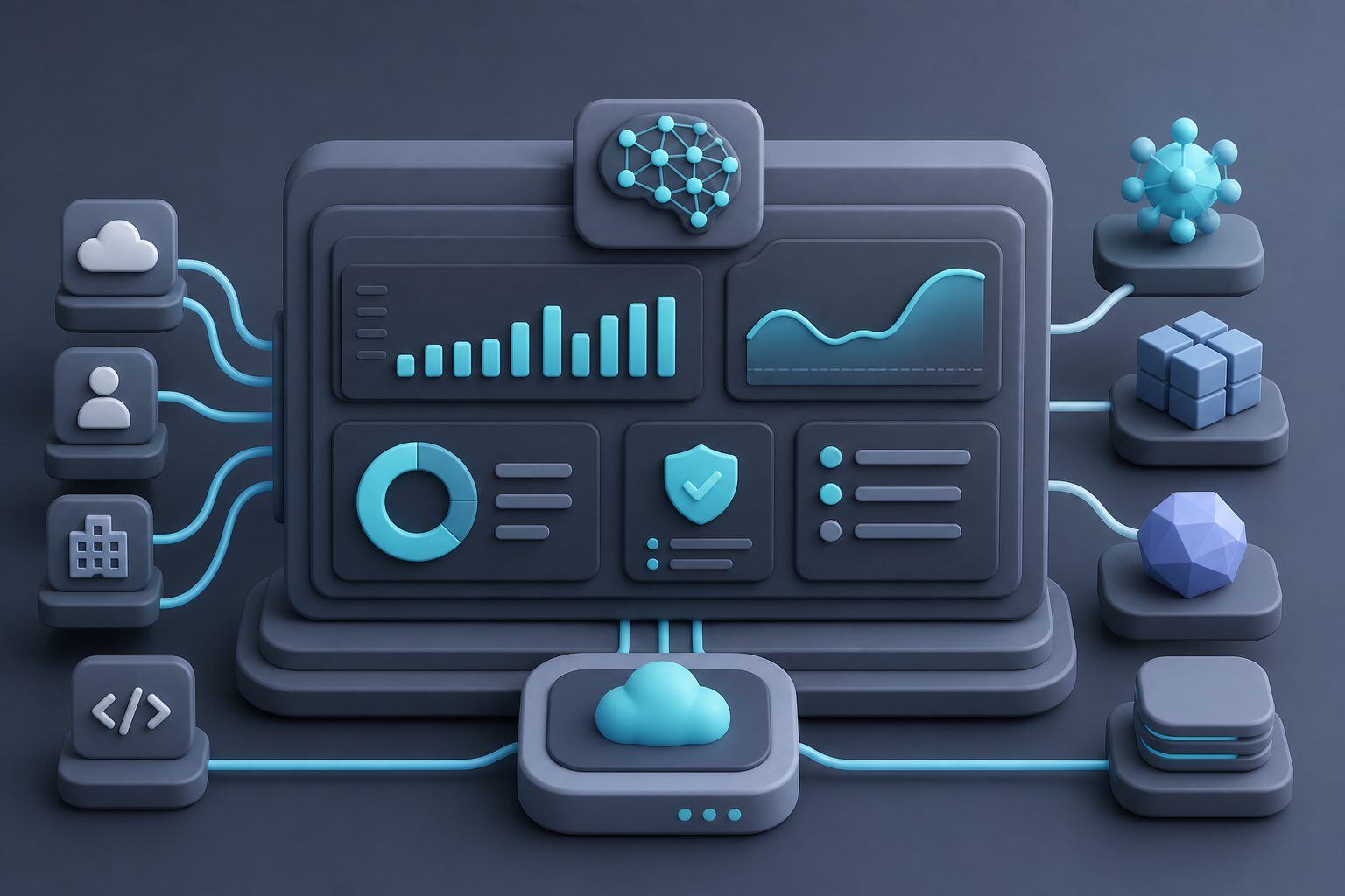 AI Gateway monitoring dashboard concept with token usage, latency, and policy outcomes
